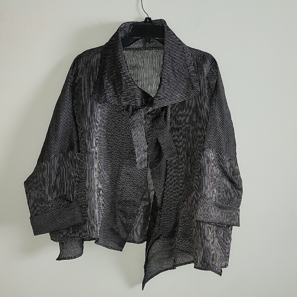 Maximalist Asymmetrical Black Women's Lightweight Over Shirt Bow Neck Oversized
